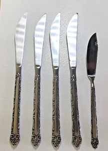 Cubiertos de acero inoxidable Ekco Eterna MARY ELLEN Japón 4 cuchillos de cena 1 mantequilla de colección - Imagen 1 de 3