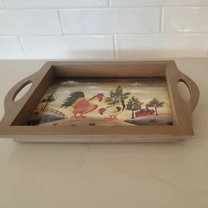 BANDEJA PARA SERVIR de granja con asas superficie brillante 12x17 madera marrón pollos - Imagen 1 de 6