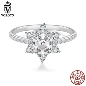 Anillo Voroco Único Real Plata de Ley 925 Brillante Circonita de Hielo Mujer Regalos Joyería - Imagen 1 de 18