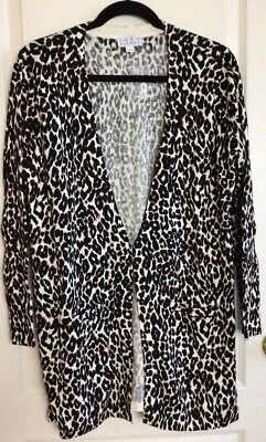 Joan Rivers Black Animal Print Hook Close Cardigan W Pockets L — 第 1/4 张图片