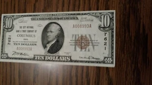 F-1801-1 1929 $10.00 National Bank Note. BROWN SEAL OF COLUMBUS, OHIO. - Picture 1 of 4
