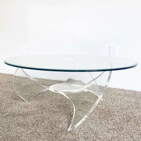 Mid Century Modern Sculpted Lucite Oval Glass Top Coffee Table Cover