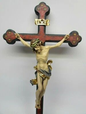 Crucifijo tallado barroco estilo antiguo de 18" - madera maciza - construcción nueva Foto 1 de 4