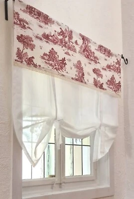 Gardine Vorhang Toile de Jouy  rot naturweiß  Landhaus Raffrollo Romantik - Bild 1 von 4