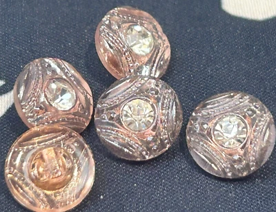 vintage pink glass crystal buttons 1/2" made in Czechoslovakia 5pcs - Image 1 of 4