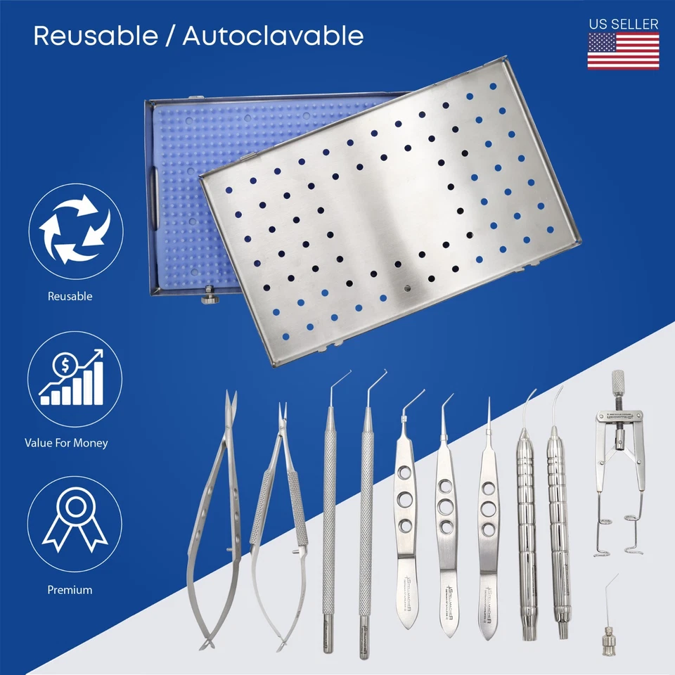 Kit Completo Quirúrgico de Cataratas Reutilizable 12 Piezas Kit de Instrumentos Oftálmicos Alemán Foto 1 de 4