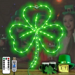 St Patricks Day Decorations,Irish Shamrock LED Window Lights,13.2In 58LED Irish  - Picture 1 of 7