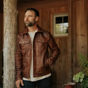 Driggs Leather Jacket , 100% genuine Cowhide leather , Classic Trucker Jacket - Picture 1 of 7