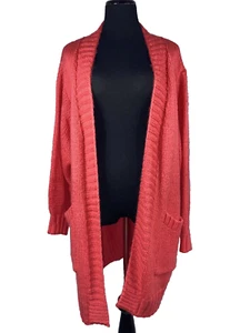 Renee C Open Cardigan Cardi Sweater Coral Orange Pink Pockets Soft Size M/L - Picture 1 of 10