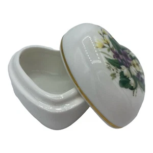 Vintage Mini herzförmiger Deckel Blumenmuster Keramik S Schmuck Ring Topf Retro Kitsch. - Bild 1 von 12