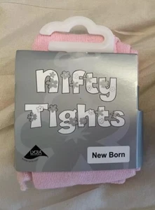 Cotton Rich Soft Girls Pink Baby Nifty Tights Newborn Ribbed - Picture 1 of 2