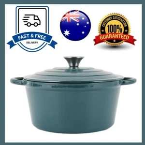 4L Green Cast Iron Casserole Round 24cm porcelain Enamel Pot Dutch Oven Pan - Picture 1 of 4