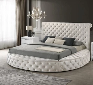 1pc Glam King Tufted Headboard Upholstered Storage Bed Ivory White Cream - Picture 1 of 7