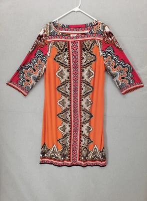 Бежевый на Eci платье женщин 16 Вт оранжевый розовый богемное пейсли печать 3/4 рукав эластичной - Изображение 1 из 4