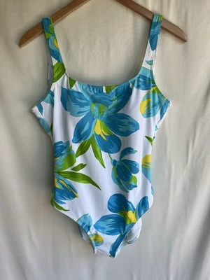 LAUREN RALPH LAUREN White Blue Green Floral One Piece Swimsuit Lined Size 14 NWT - Image 1 of 4