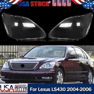 For Lexus LS430 2004-2006 Pair Clear Front Headlight Headlmap Lens Cover Shell - Image 1 of 4