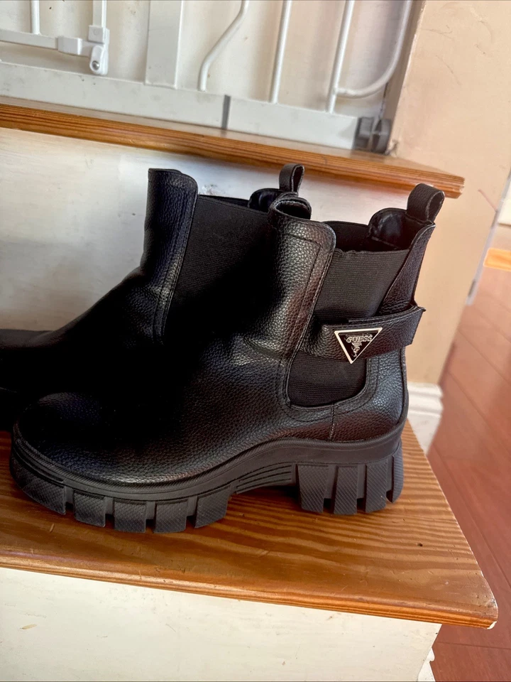 Guess Para Mujer 8.5 Negro Hensly Imitación Cuero Tobillo Tacos Chelsea Botas Zapatos Foto 1 de 1