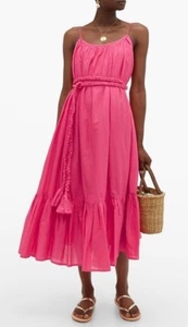 NUEVO CON ETIQUETAS RHODE RESORT Vestido Lea Midi •M• Trenzado Cinturón Algodón Vacaciones Costeras $438 - Imagen 1 de 9