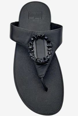 #Fitflop Lulu Crystal Circlet Leather Toe-Post Sandals - Black - Size 8 (EU39) - Image 1 of 4