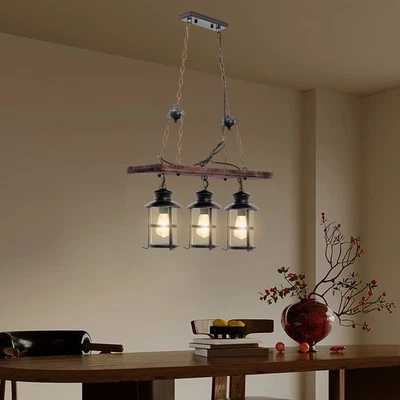 Farmhouse Loft Rustic 3-Light Chandelier Wood Pendant Lamp Ceiling Light Fixture - Image 1 of 4