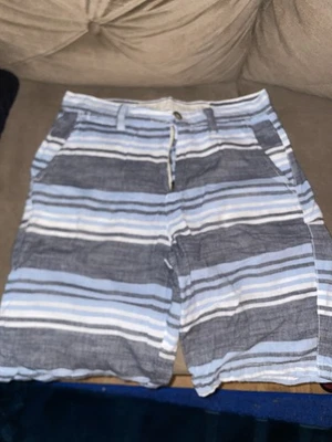 Mens 34 Cotton Light Blue Gray Striped Chino Shorts Belted Pockets Casual Khaki - Image 1 of 4