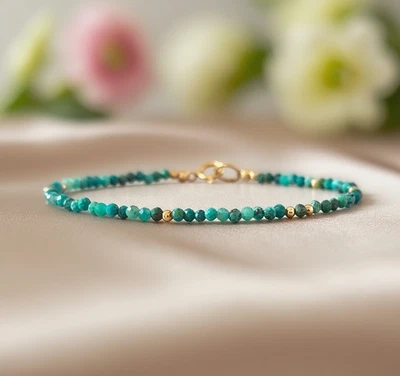 Хризоколла исцеления кристалл драгоценных камней изящный браслет минималистский 2 мм граненый бусина - Изображение 1 из 4