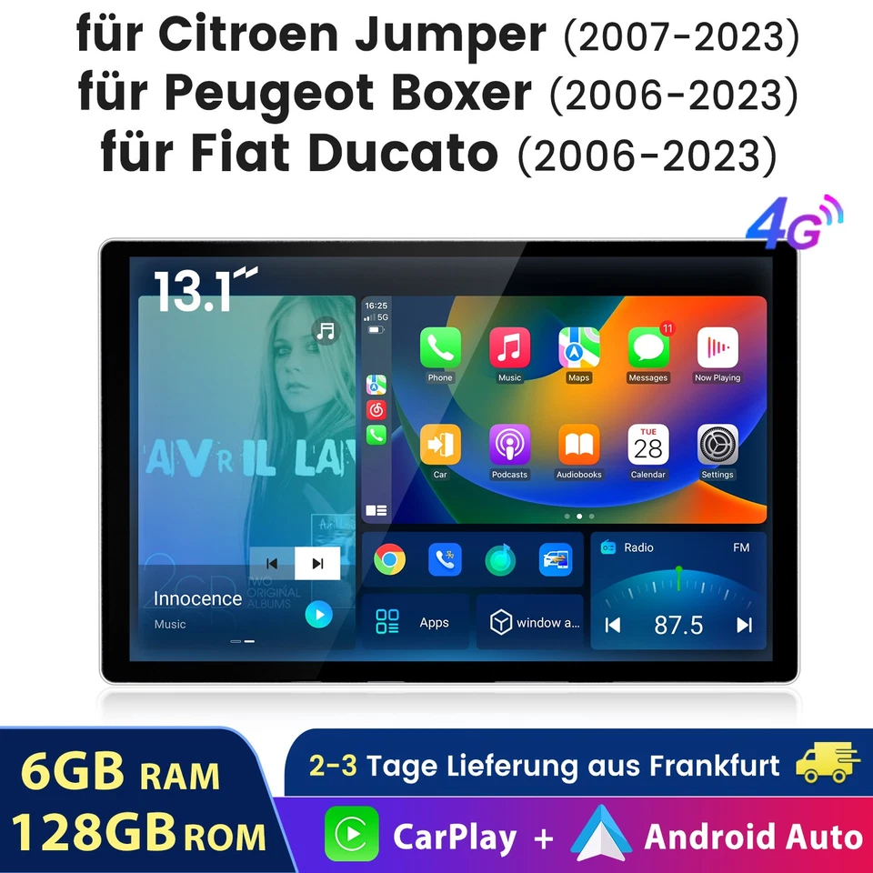 13.1'' Android 14 Autoradio 6+128GB GPS BT DAB+ für Fiat Ducato CITROEN JUMPER - Bild 1 von 4