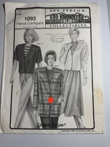 FACED CARDIGANS Sizes 30-46 Stretch & Sew Patterns 1093 VTG 1991 - Picture 1 of 6