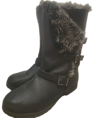 Women’s Qupid Fur Trim Black Boots Size 8 Medium - Image 1 of 4