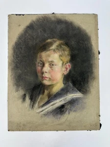 Antikes Porträt August von Conring 1921 Isen Junge Knabe Pastell Kreide Bild - Bild 1 von 7
