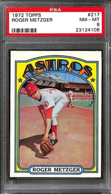 1972 Topps #217 ROGER METZGER PSA 8 NM-MT 23124108  - Image 1 of 3