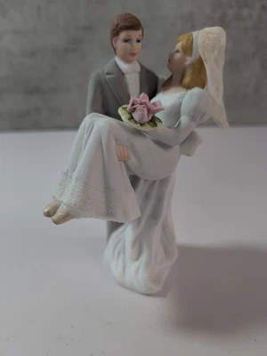 1992 Lefton Groom Holding Bride Wedding Cake Topper 00771 Gray Suit NEW - Image 1 of 4