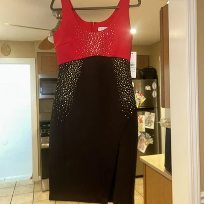 Vestido Vaina Calvin Klein Rojo Brillante Negro Sin Mangas Negocios Informal Vacaciones 8 Foto 1 de 4