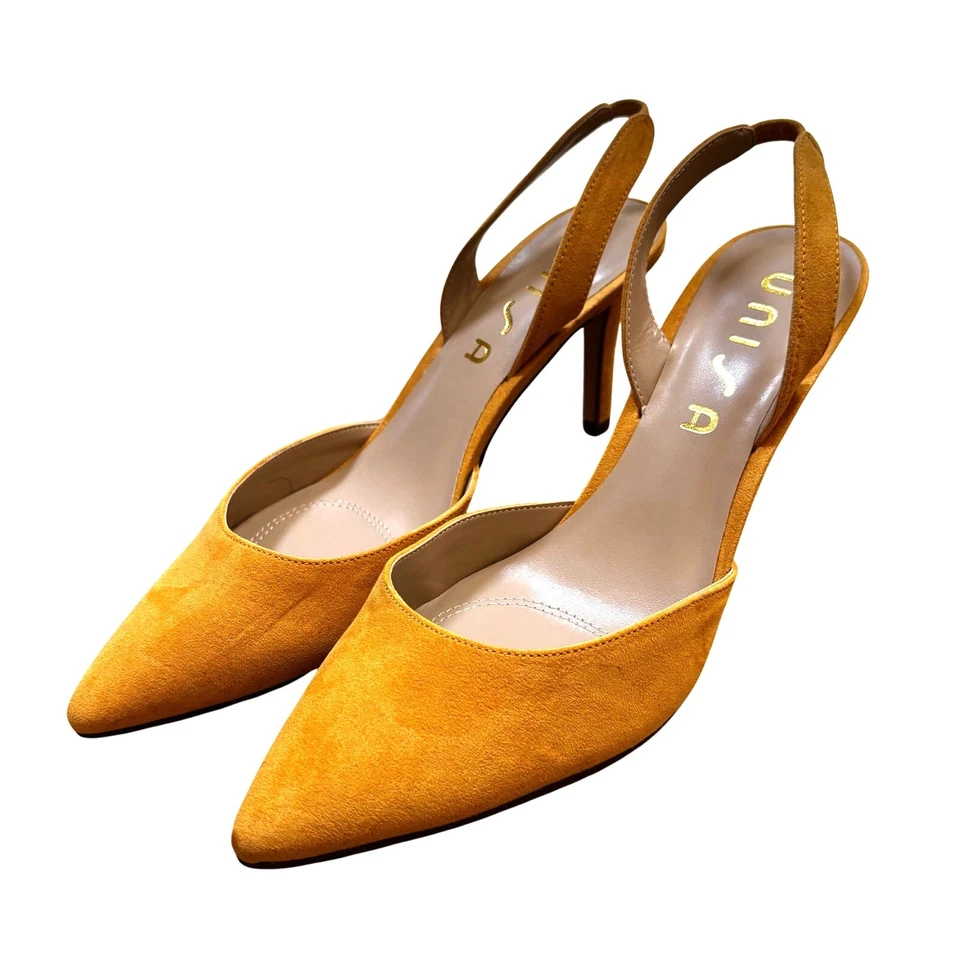 Unisa yellow gold suede leather D’Orsay slingback high heel pumps shoes US 9.5M - Image 1 of 4