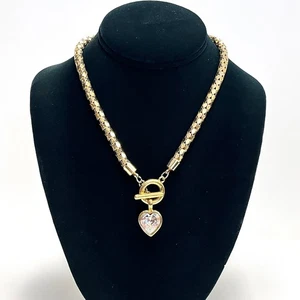 Givenchy Gold Tone Crystal Heart Toggle Clasp Necklace Vintage - Picture 1 of 9