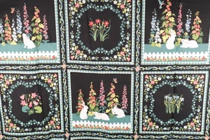 72"L x 44"W Cranston Claire Murray English Garden Fabric Blocks Rabbits Flowers - Picture 1 of 16