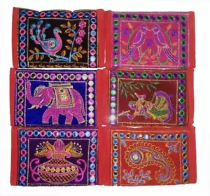 Cartera de embrague bordada multicolor KKSM con paquete de trabajo tradicional Kantha de 6 - Imagen 1 de 9