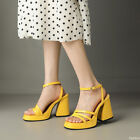 Damen-Kunstleder-Schnallenriemen runde Zehenpartie Blockabsätze Freizeit dünne Schuhe