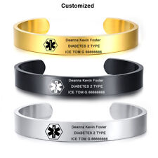 Personalized Engraved Medical Alert ID Men Bracelet Stainless Steel Bangle Cuff