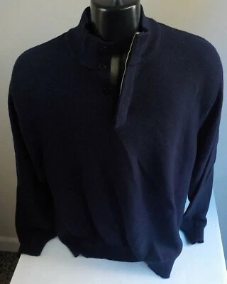 Suéter Pullover TALBOT'S Para Hombre 4 Botones Cuello Simulado Azul Marino Talla LG Algodón Pima Foto 1 de 4