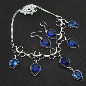 Tanzanite Gemstone Ethnic Handmade 18" Necklace + Earrings Plated Jewelry 35 Gms - Picture 1 of 1