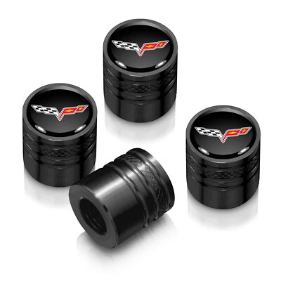 Chevrolet Corvette C6 Logo Black on Black Aluminum Cylinder Tire Valve Stem Caps - Image 1 of 3