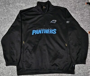 Carolina Panthers Jacket Men's XL Black Reebok 1/4 Zip Embroidered Zip Pockets - Picture 1 of 5