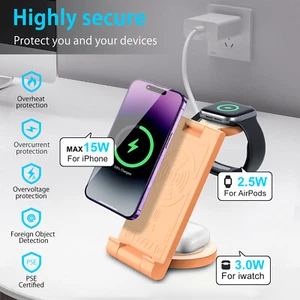 Chargeur sans fil 3 en 1 support station d'accueil pour iPhone X 11 12 13 14 15 Pro Max - Photo 1 sur 14