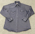 VTG Lee Shirt Mens 17 1/2 34 Blue Pearl Snap Cotton Western 3 Snap Cuffs
