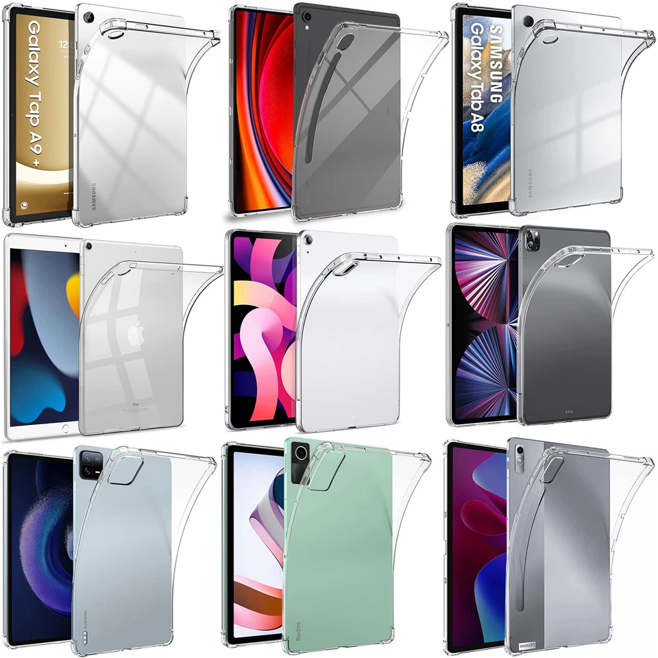 TPU Silikon Hülle + 9H Hartglas für iPad Samsung Lenovo Xiaomi Tablet Klar Case - Bild 1 von 1