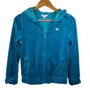 Juicy by Juicy Couture Kids Teen Girl Teal Velour Zip Hoodie Large - Picture 1 of 10