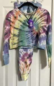 SUGAR & JADE 2Pc SET GIRLS JRS SIZE M/10 TIE DYED CROPPED TOP & SWEATPANTS NEW - Picture 1 of 24
