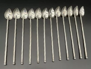 Set Of 12 Unusual Twist Handled Sterling Silver Ice Tea Sipper Straws 7 3/4” - Picture 1 of 12