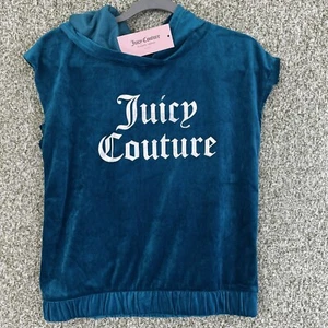Juicy Couture Tops Kids Extra Large Green Velvet Sleeveless Hoodie Street NWT - Picture 1 of 9